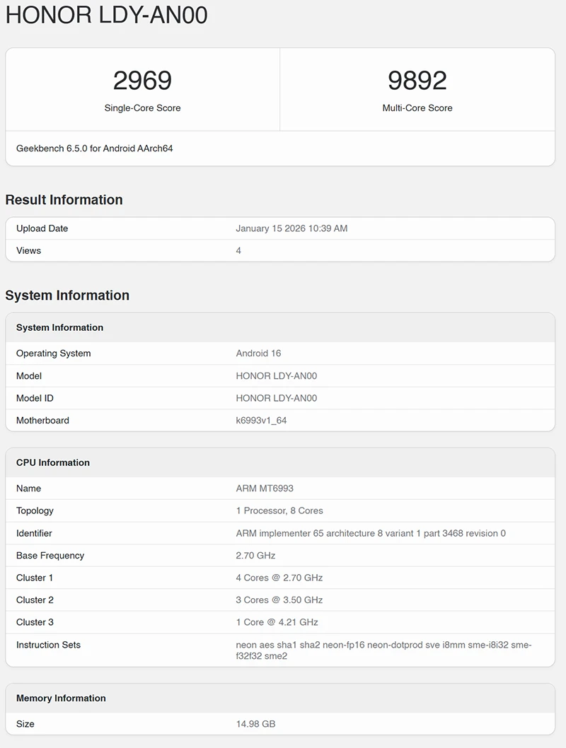 Honor Magic8 Pro Air Geekbench Leak Confirms Key Specs Ahead of Launch 3 8airbenchhonor