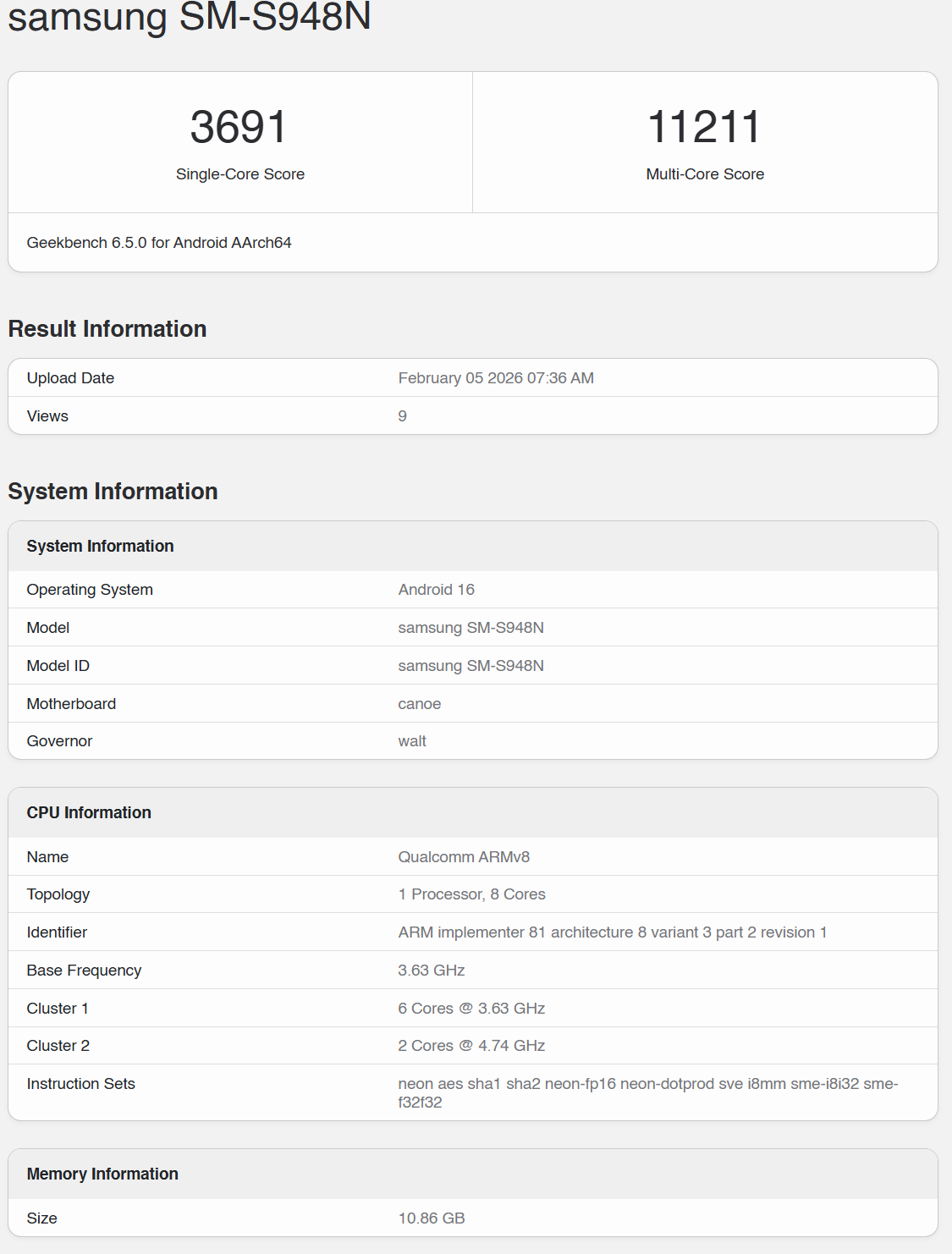 Galaxy S26 Ultra Geekbench Leak Suggests Snapdragon 8 Gen 2 Worldwide 3 S948N benhcmark